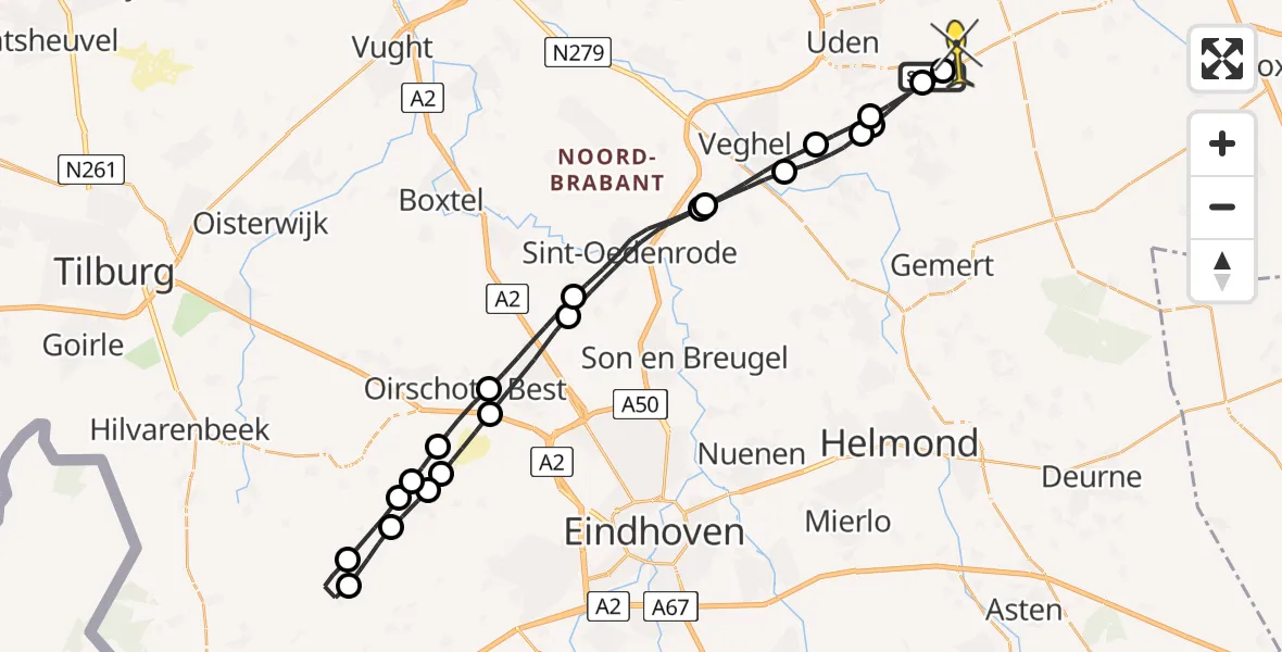 Routekaart van de vlucht: Lifeliner 3 naar Vliegbasis Volkel