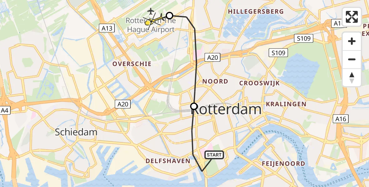 Routekaart van de vlucht: Lifeliner 2 naar Rotterdam The Hague Airport