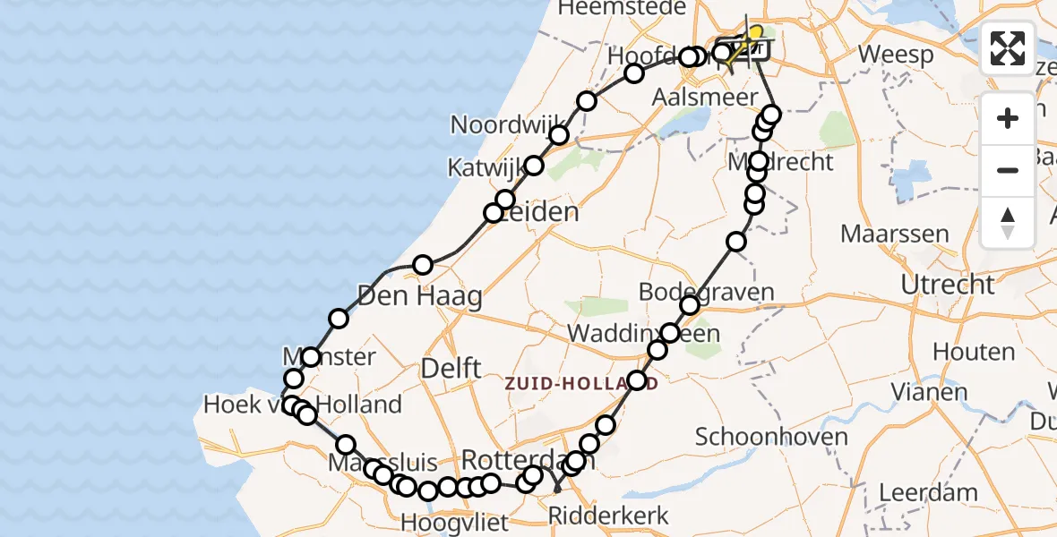 Routekaart van de vlucht: Politieheli naar Schiphol