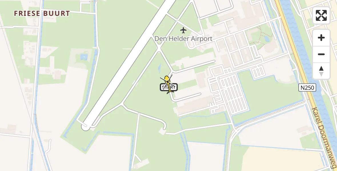 Routekaart van de vlucht:  naar Vliegveld De Kooy