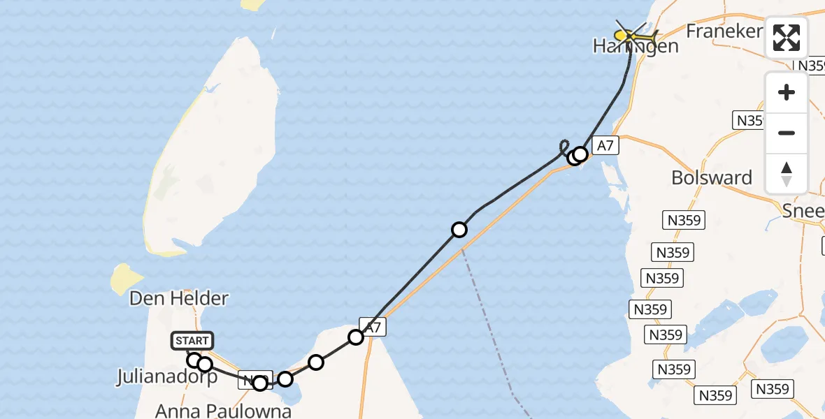 Routekaart van de vlucht: NCG06 naar Harlingen