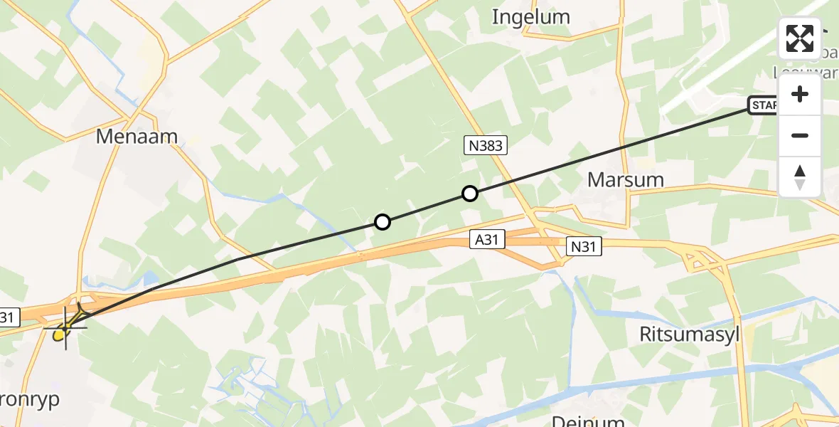 Routekaart van de vlucht: Ambulancehelikopter naar Dronryp