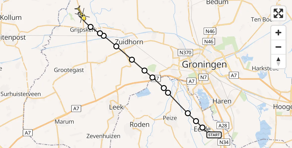 Routekaart van de vlucht: Lifeliner 4 naar Grijpskerk