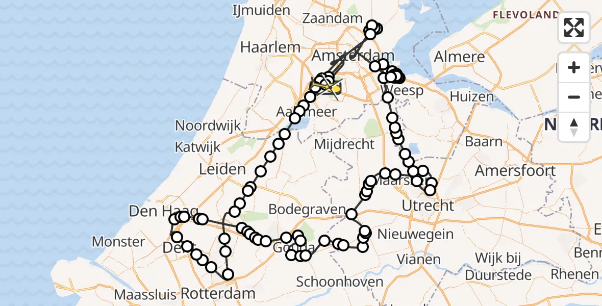 Routekaart van de vlucht: Politieheli naar Schiphol