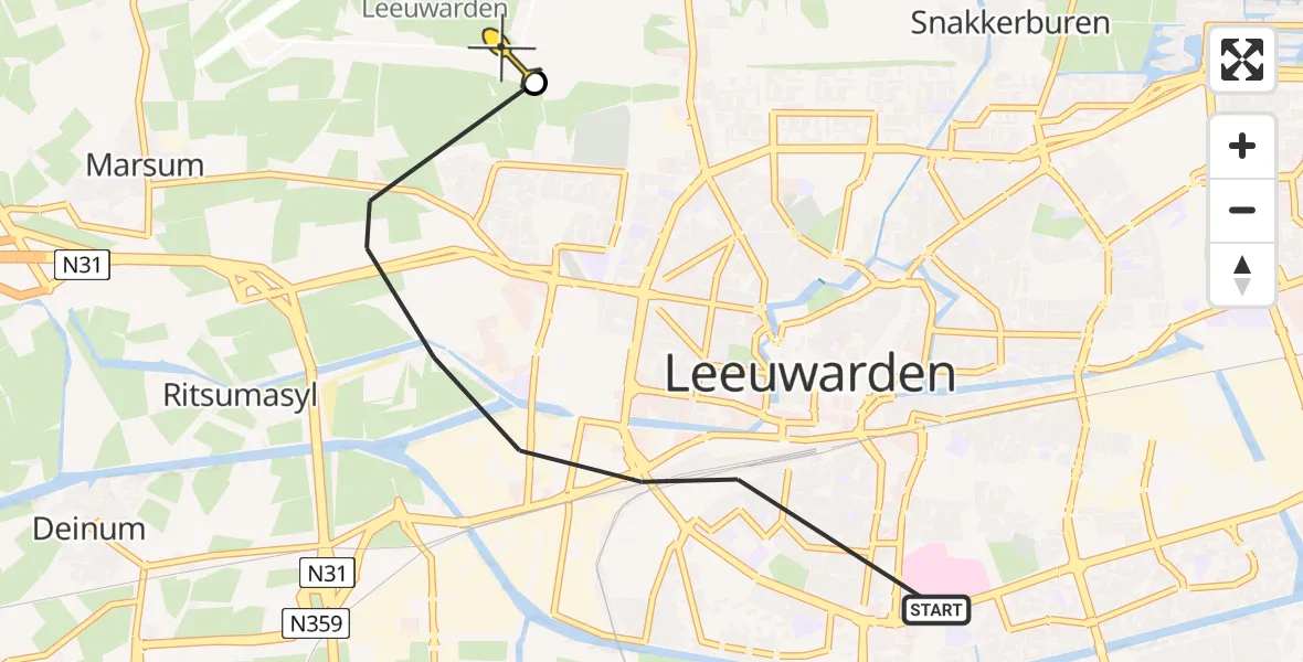 Vluchtroute Ambulancehelikopter van Leeuwarden naar Vliegbasis Leeuwarden