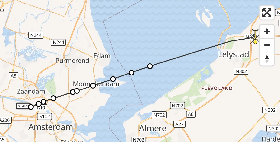 Routekaart van de vlucht: Lifeliner 1 naar Lelystad