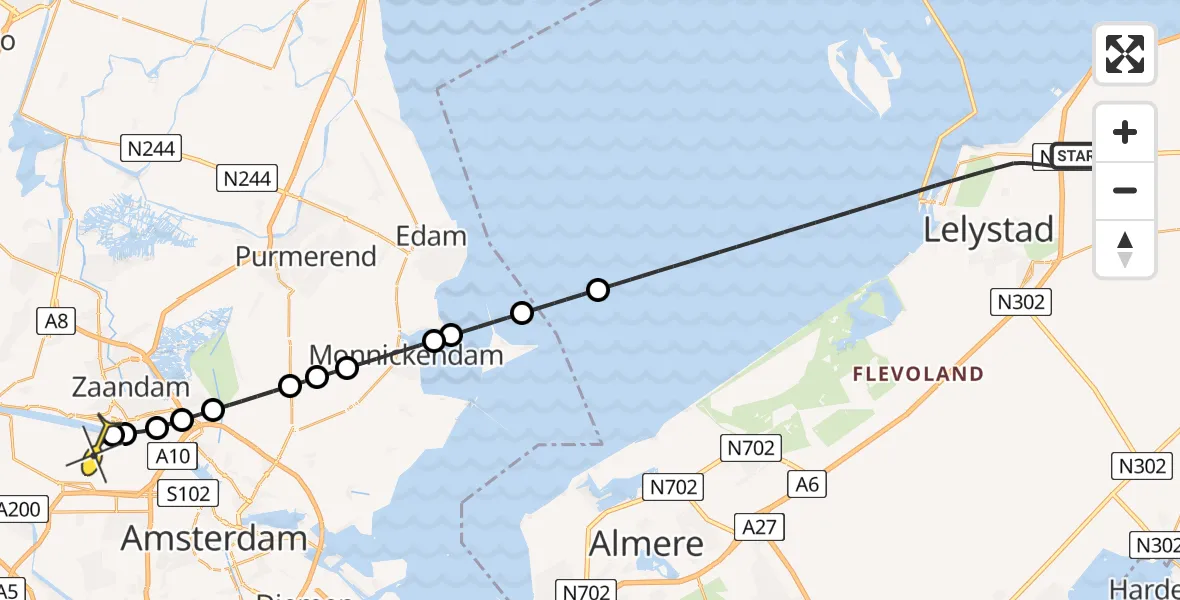 Routekaart van de vlucht: Lifeliner 1 naar Amsterdam Heliport