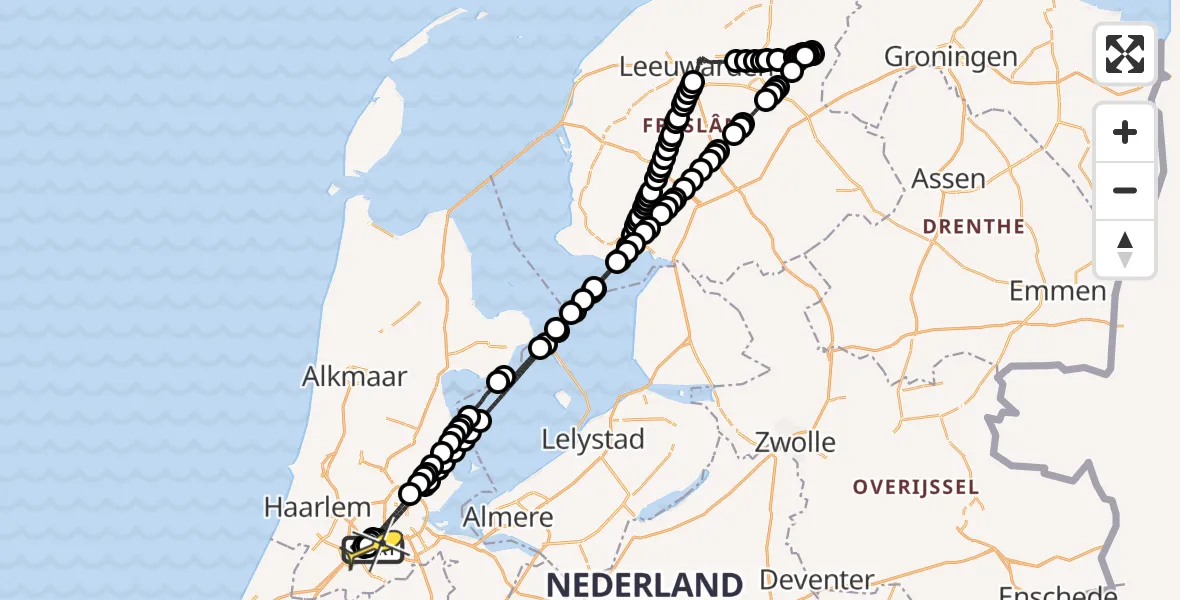 Routekaart van de vlucht: Politieheli naar Schiphol