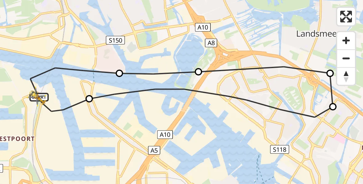 Vluchtroute Traumahelikopter Amsterdam Heliport - Amsterdam Heliport, 14 januari 2024, 11:50