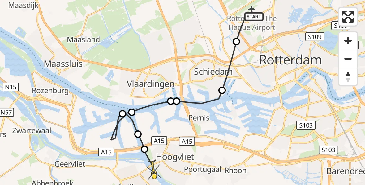 Routekaart van de vlucht: Lifeliner 2 naar Hoogvliet