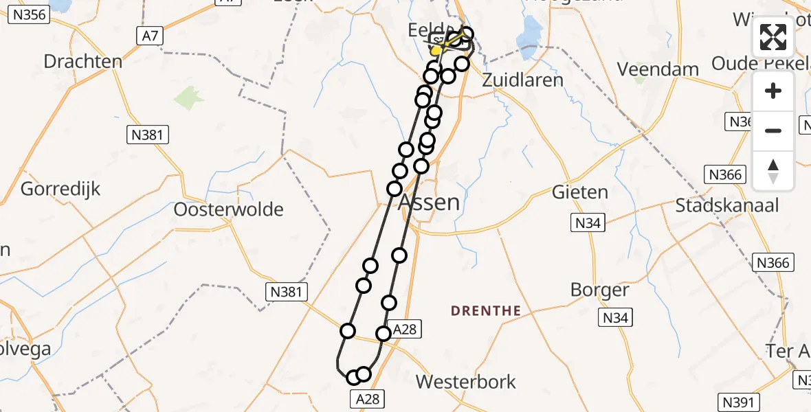 Routekaart van de vlucht: Lifeliner 4 naar Groningen Airport Eelde