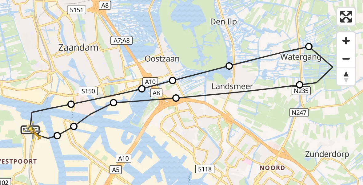 Vluchtroute Traumahelikopter Amsterdam Heliport - Amsterdam Heliport, 14 januari 2024, 14:22
