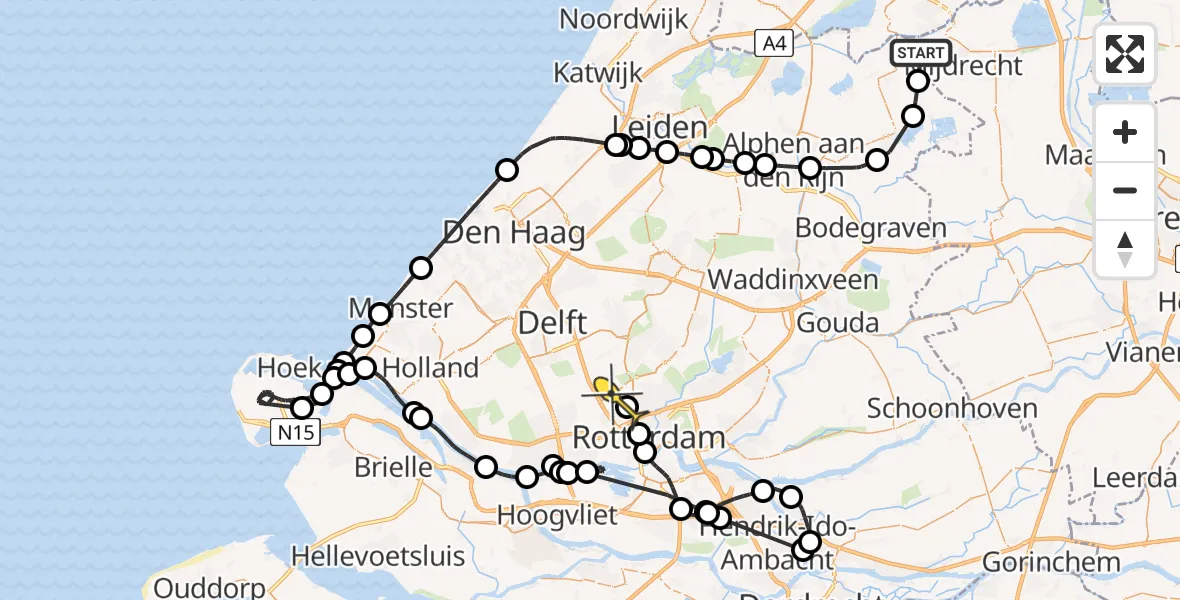 Routekaart van de vlucht: Politieheli naar Rotterdam The Hague Airport