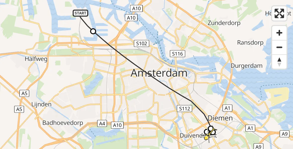 Routekaart van de vlucht: Lifeliner 1 naar Diemen