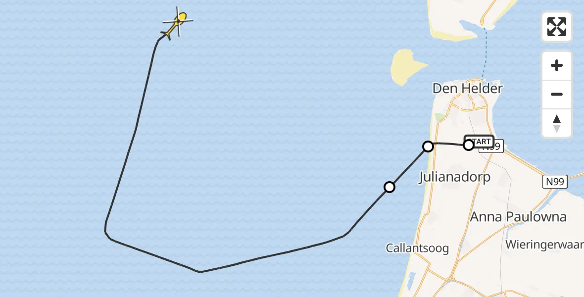 Routekaart van de vlucht: Kustwachthelikopter naar 