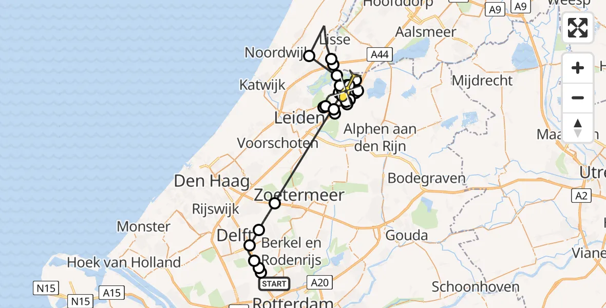 Routekaart van de vlucht: Politieheli naar Rijpwetering