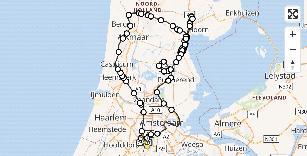 Routekaart van de vlucht: Politieheli naar Schiphol