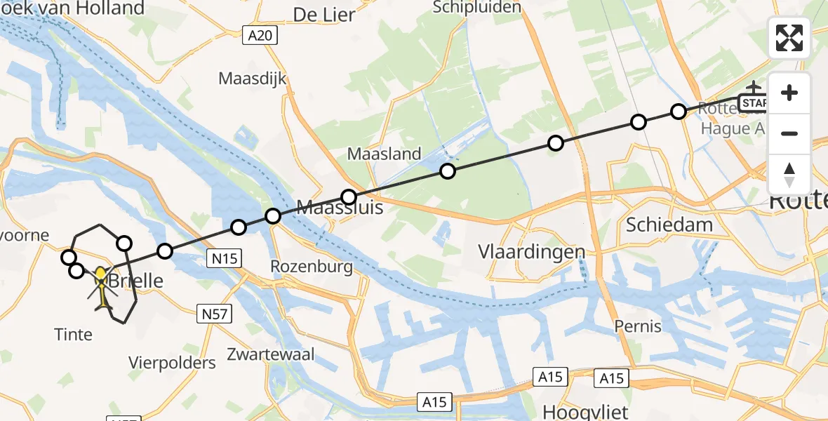 Routekaart van de vlucht: Lifeliner 2 naar Brielle