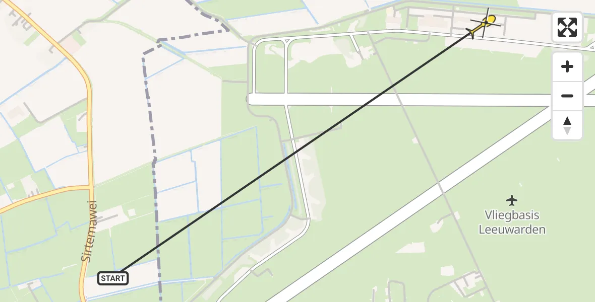 Vluchtroute Ambulancehelikopter van Marsum naar Vliegbasis Leeuwarden