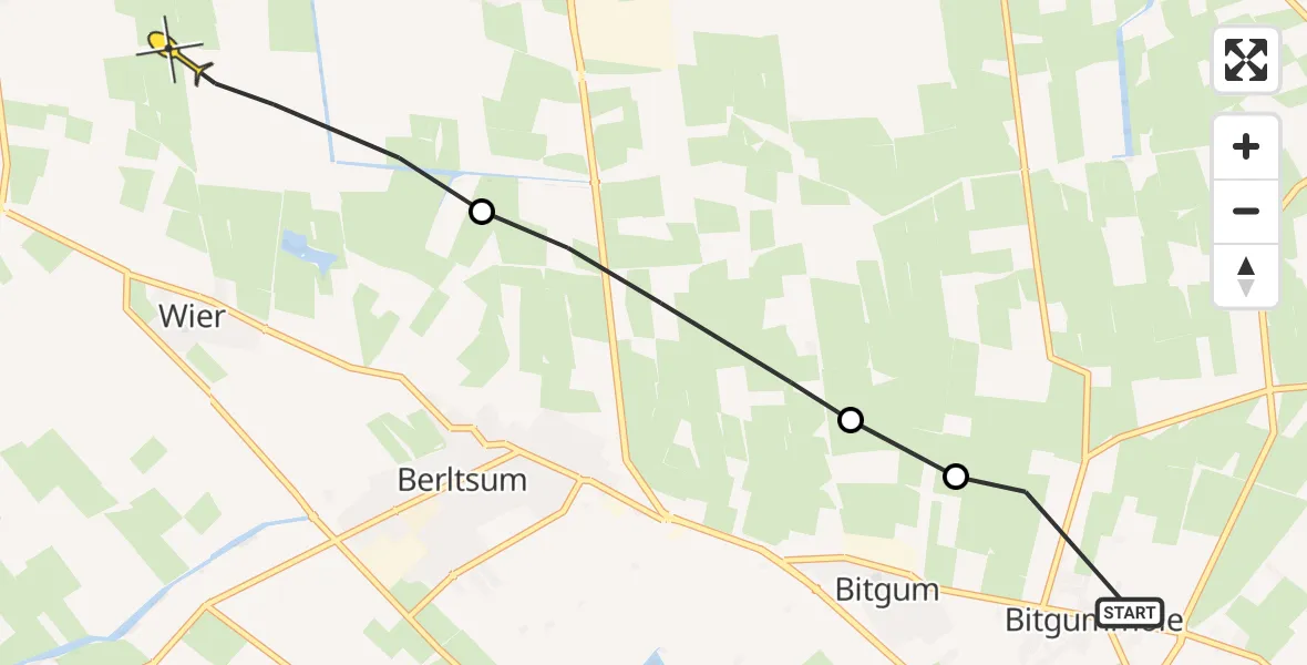 Routekaart van de vlucht: Ambulancehelikopter naar St.-Jacobiparochie