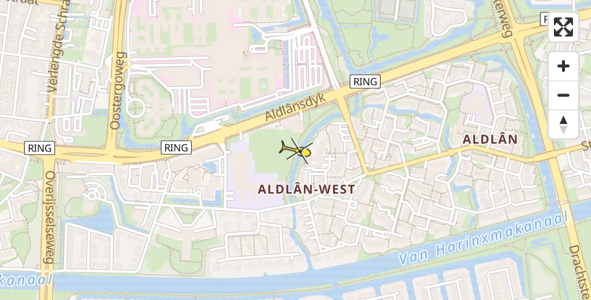 Routekaart van de vlucht: Ambulancehelikopter naar Leeuwarden