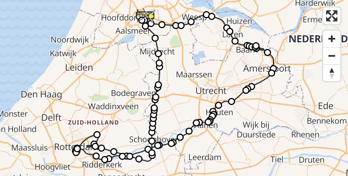 Routekaart van de vlucht: Politieheli naar Schiphol