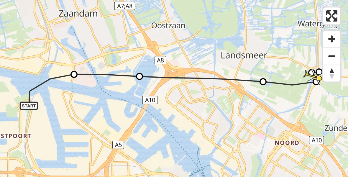 Routekaart van de vlucht: Lifeliner 1 naar Landsmeer