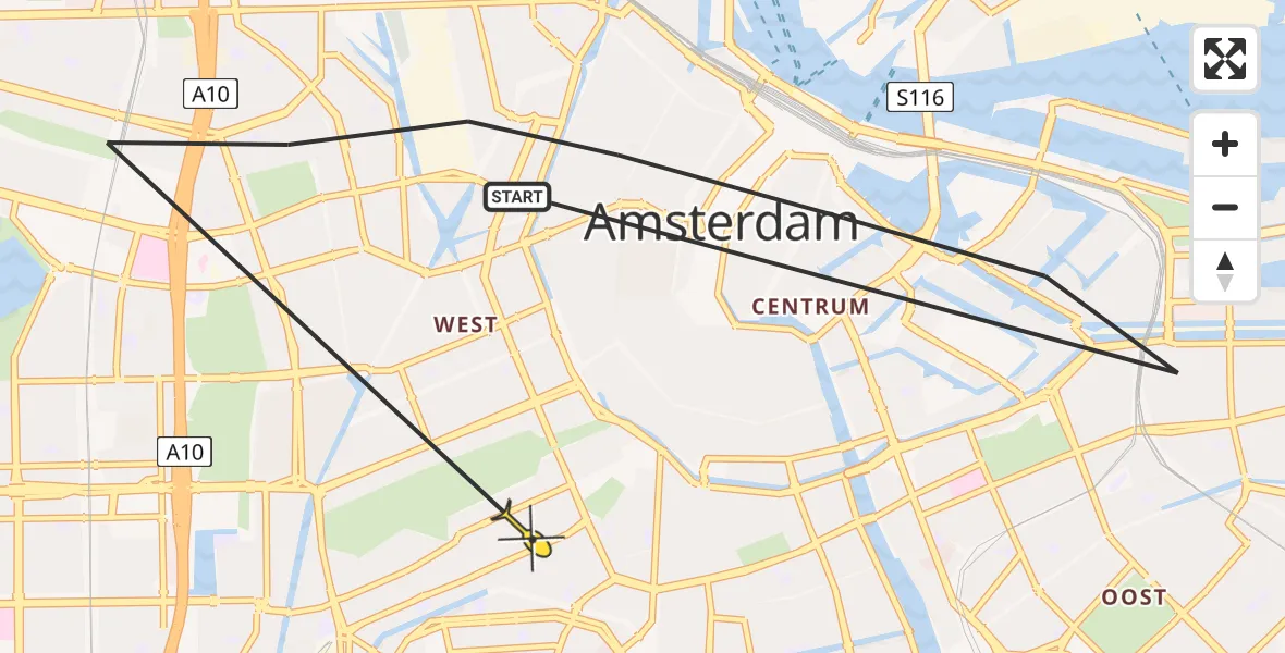 Routekaart van de vlucht: Politieheli naar Amsterdam