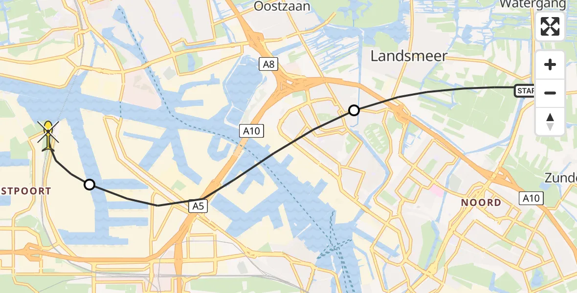 Routekaart van de vlucht: Lifeliner 1 naar Amsterdam Heliport