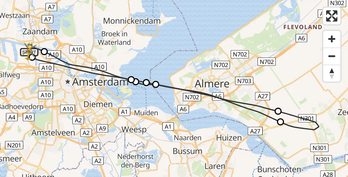 Vluchtroute Traumahelikopter Amsterdam Heliport - Amsterdam Heliport, 15 januari 2024, 10:26