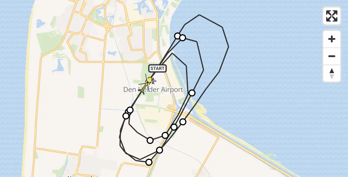 Vluchtroute Politiehelikopter van Vliegveld De Kooy naar Vliegveld De Kooy