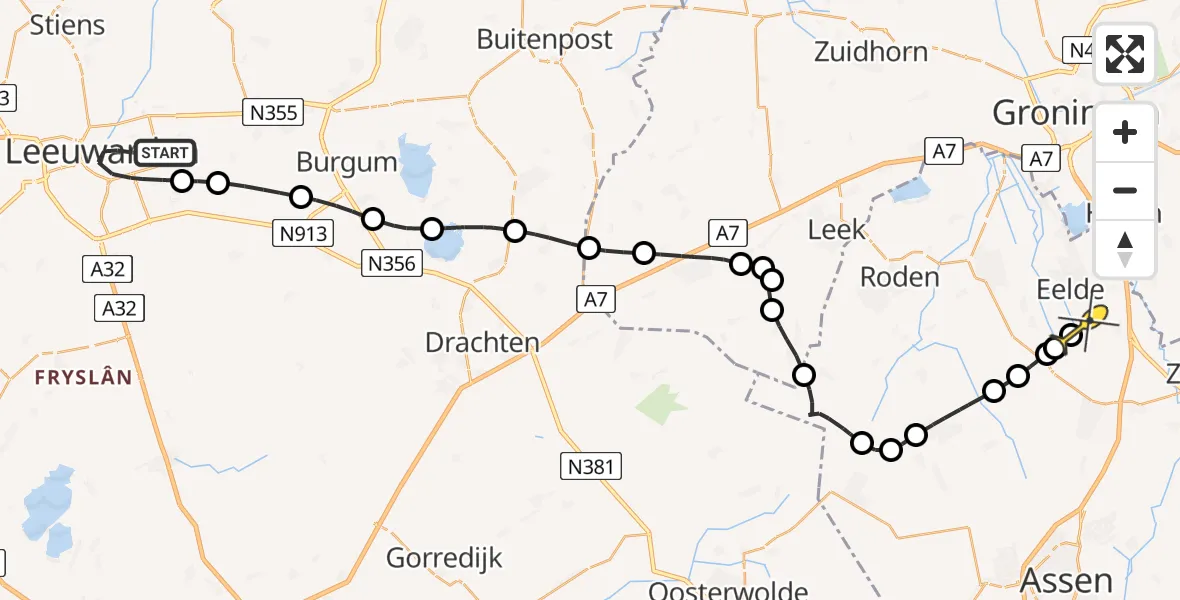 Routekaart van de vlucht: Lifeliner 4 naar Groningen Airport Eelde