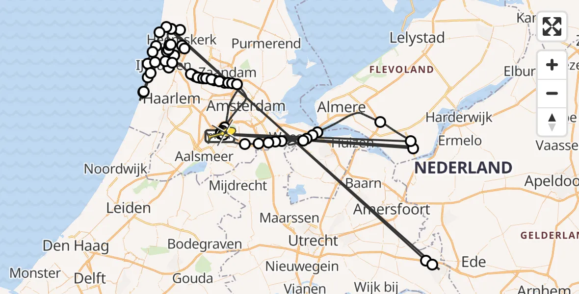 Routekaart van de vlucht: Politieheli naar Schiphol