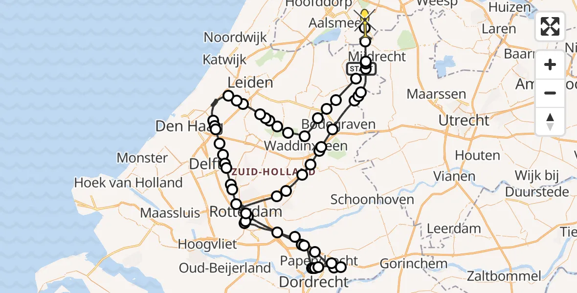 Routekaart van de vlucht: Politieheli naar Amstelveen