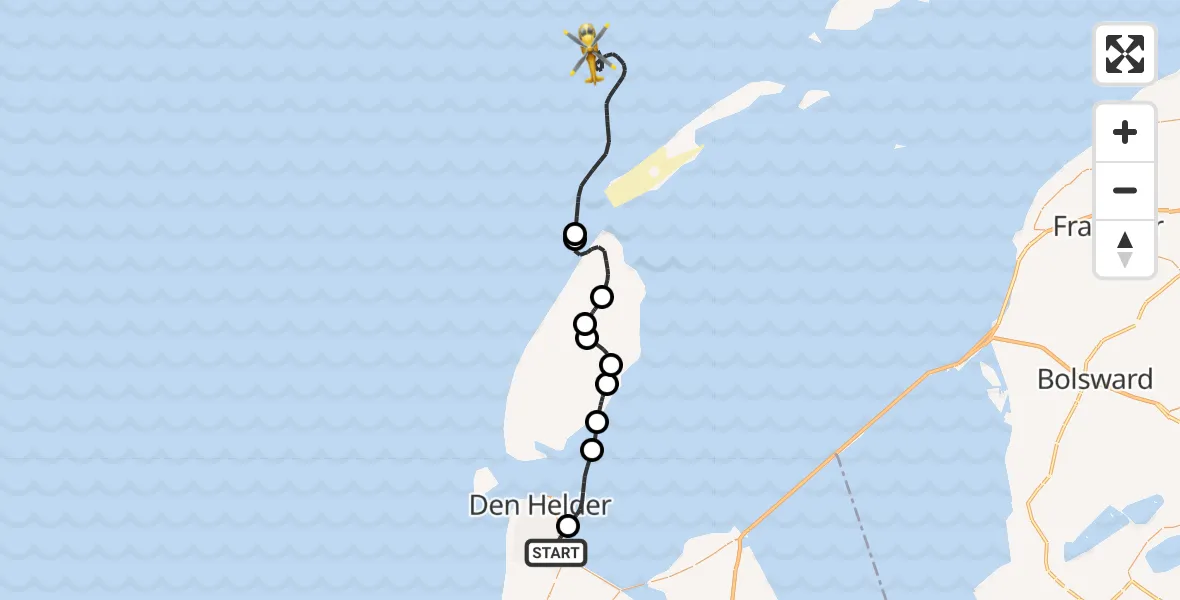Vluchtroute  Vliegveld De Kooy - , 15 januari 2024, 14:00