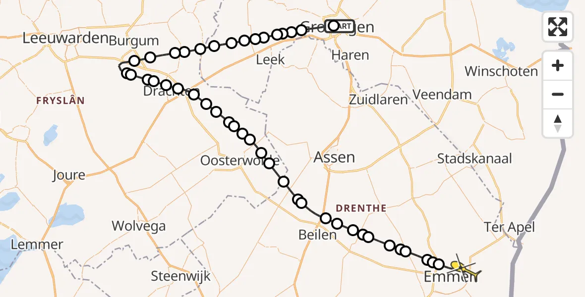 Routekaart van de vlucht: Lifeliner 4 naar Emmen