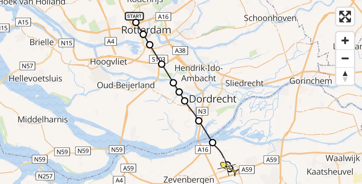 Routekaart van de vlucht: Lifeliner 2 naar Wagenberg