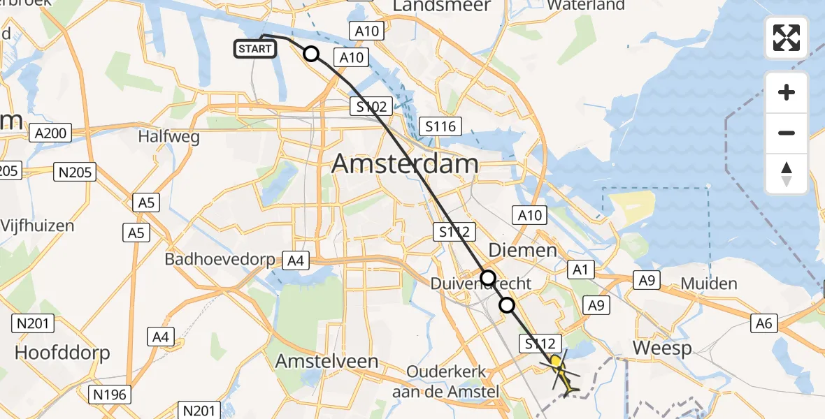 Routekaart van de vlucht: Lifeliner 1 naar Amsterdam