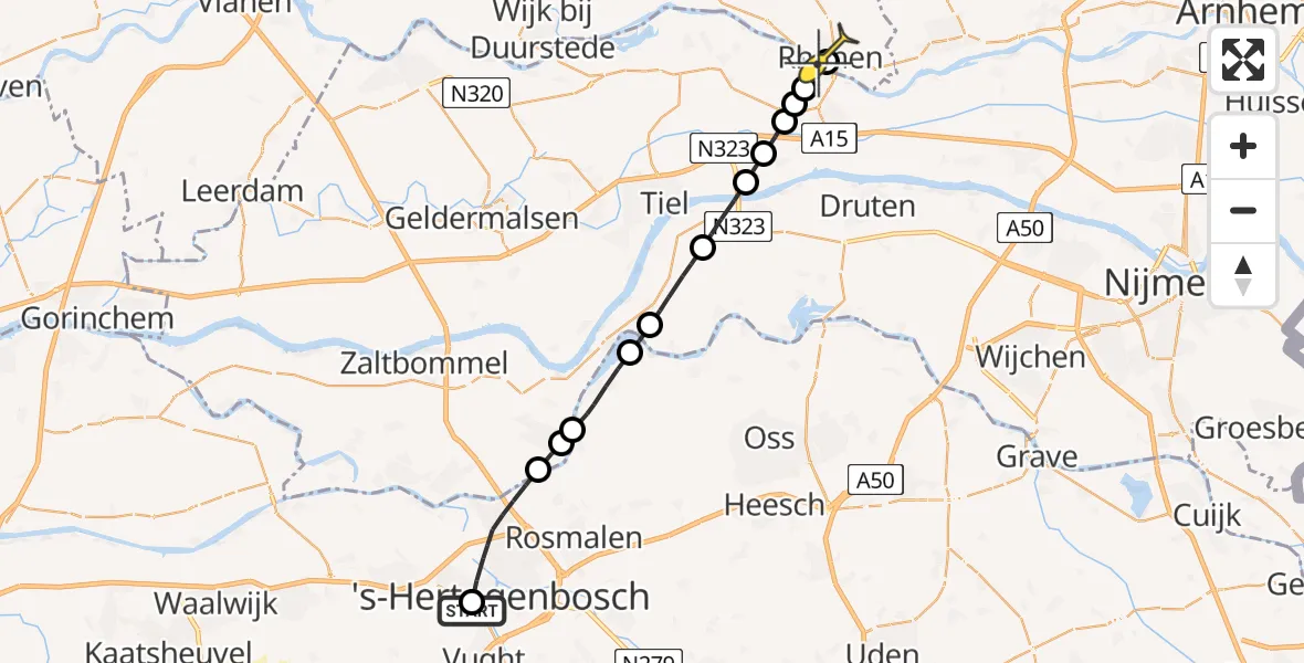 Routekaart van de vlucht: Lifeliner 3 naar Rhenen