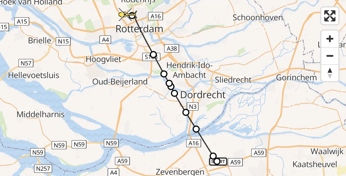 Routekaart van de vlucht: Lifeliner 2 naar Rotterdam The Hague Airport