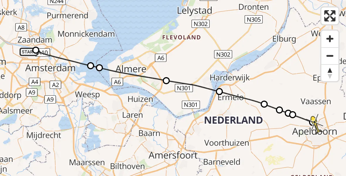 Routekaart van de vlucht: Lifeliner 1 naar Apeldoorn