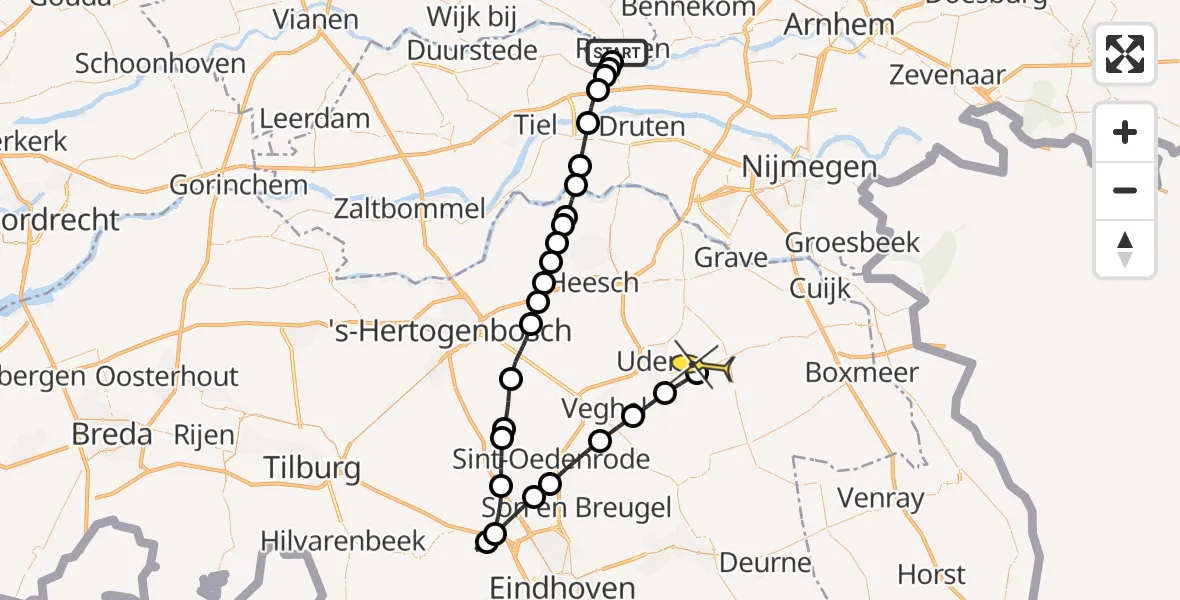 Routekaart van de vlucht: Lifeliner 3 naar Vliegbasis Volkel