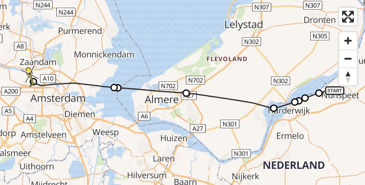 Routekaart van de vlucht: Lifeliner 1 naar Amsterdam Heliport