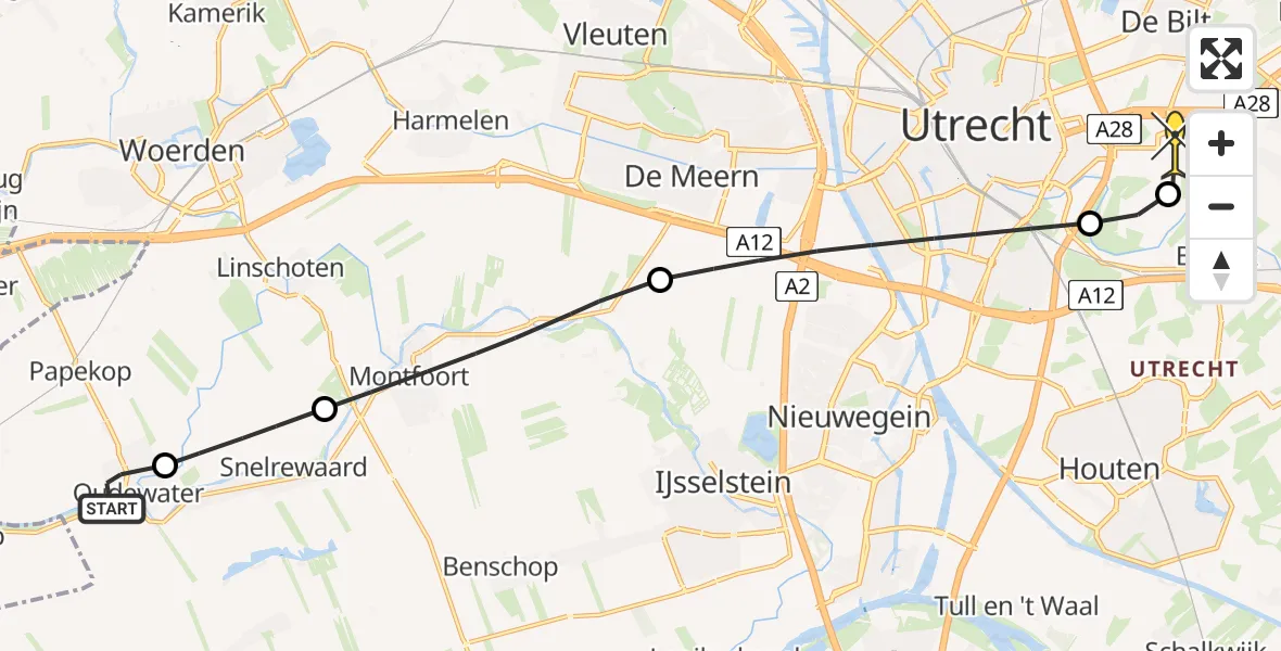 Routekaart van de vlucht: Lifeliner 2 naar Universitair Medisch Centrum Utrecht