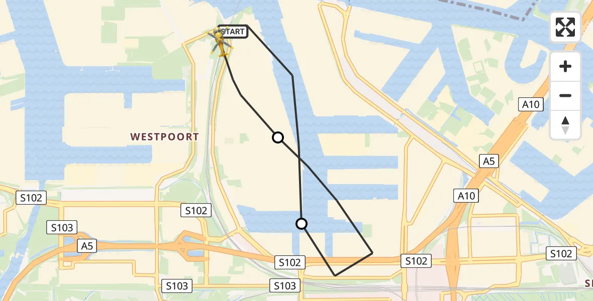 Vluchtroute Traumahelikopter Amsterdam Heliport - Amsterdam Heliport, 15 januari 2024, 17:27