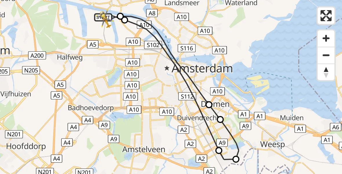 Vluchtroute Traumahelikopter Amsterdam Heliport - Amsterdam Heliport, 15 januari 2024, 18:07