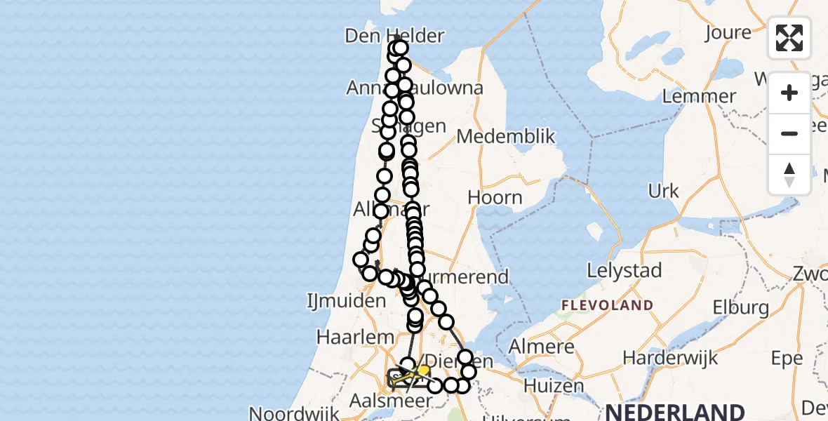 Routekaart van de vlucht: Politieheli naar Schiphol