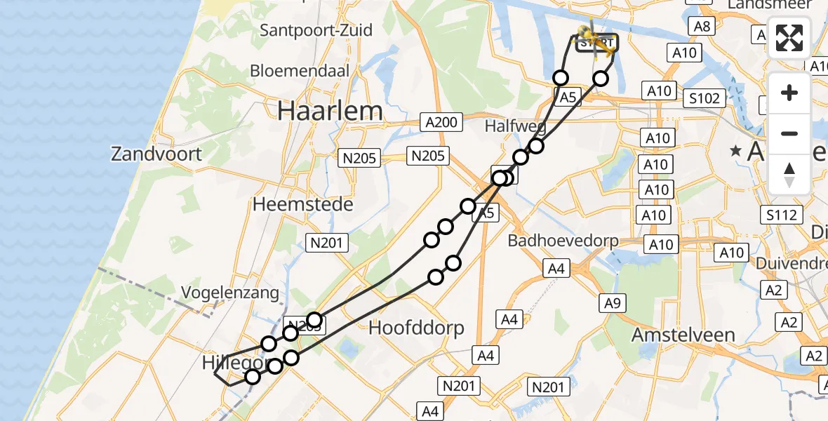 Vluchtroute Traumahelikopter Amsterdam Heliport - Amsterdam Heliport, 15 januari 2024, 20:14
