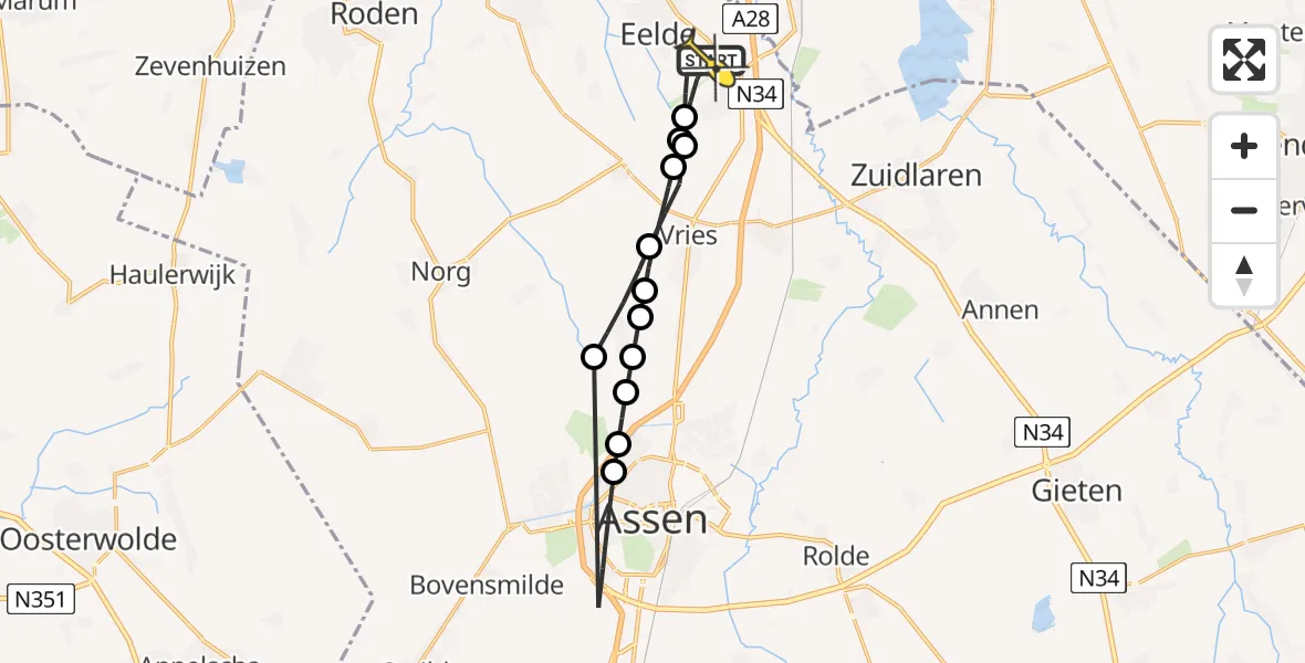 Routekaart van de vlucht: Lifeliner 4 naar Groningen Airport Eelde