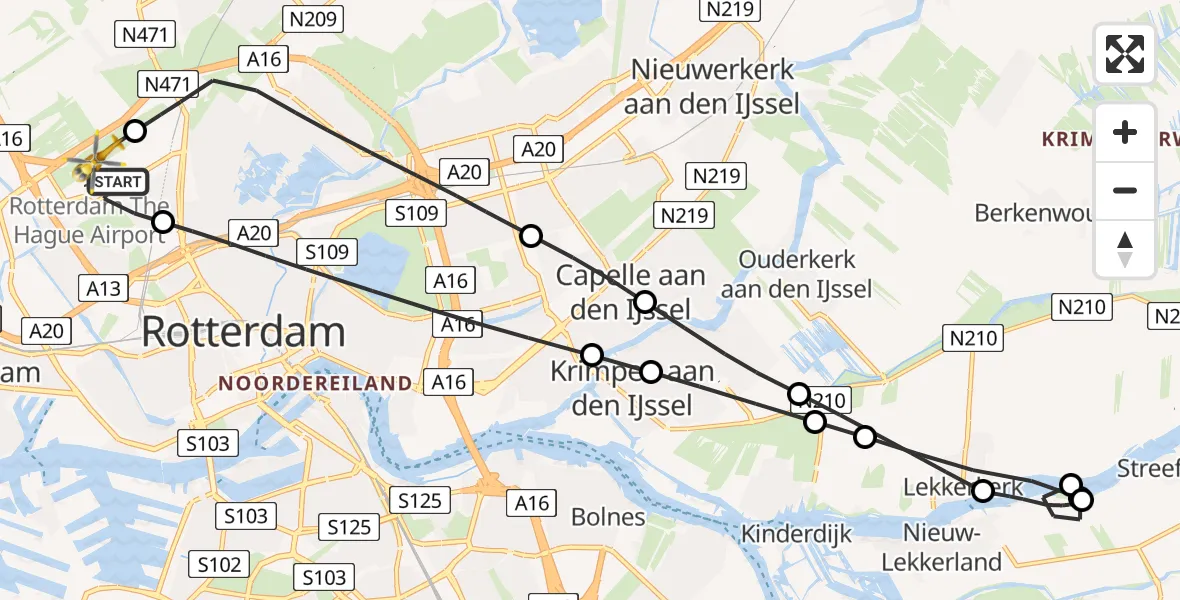 Vluchtroute Traumahelikopter Rotterdam The Hague Airport - Rotterdam The Hague Airport, 16 januari 2024, 07:04